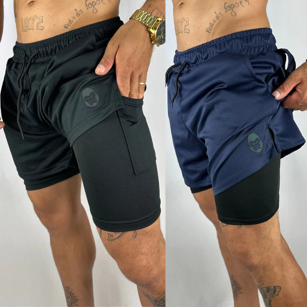 Kit 2 Shorts Kong 2 em 1 Para Academia – Máximo Conforto e Desempenho