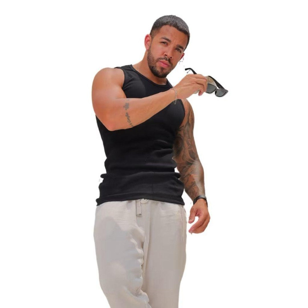 Kit 2 Regatas Masculinas Caneladas Estilo Americano | Ribana Premium com Elastano – Não Transparente, Costura Reforçada e Alta Durabilidade