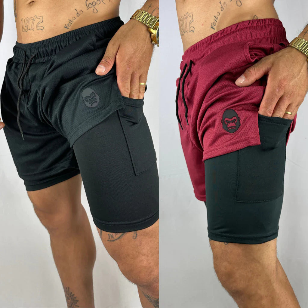 Kit 2 Shorts Kong 2 em 1 Para Academia – Máximo Conforto e Desempenho